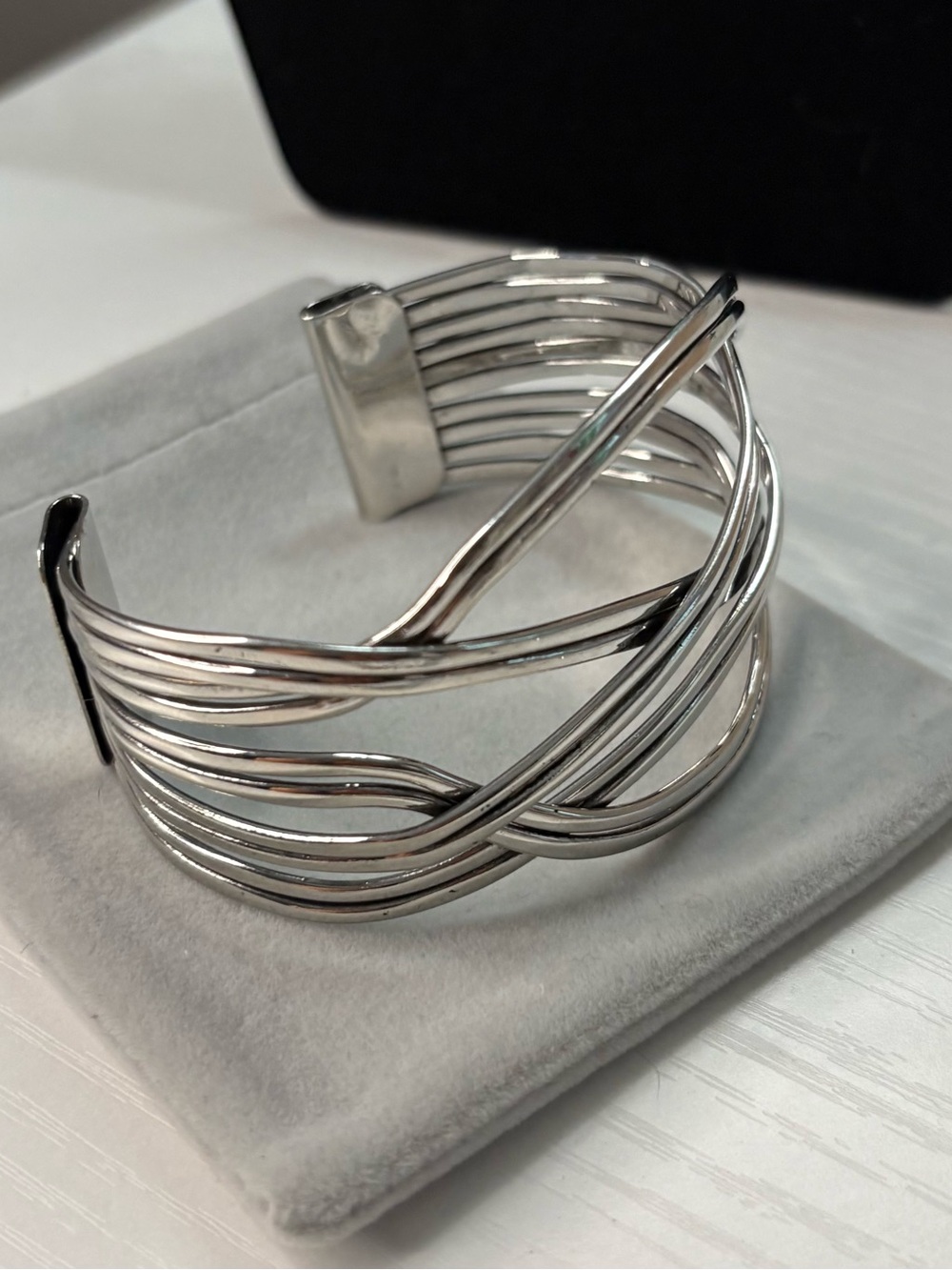 Women's Silver Multi-Row Crossover Cuff Bracelet